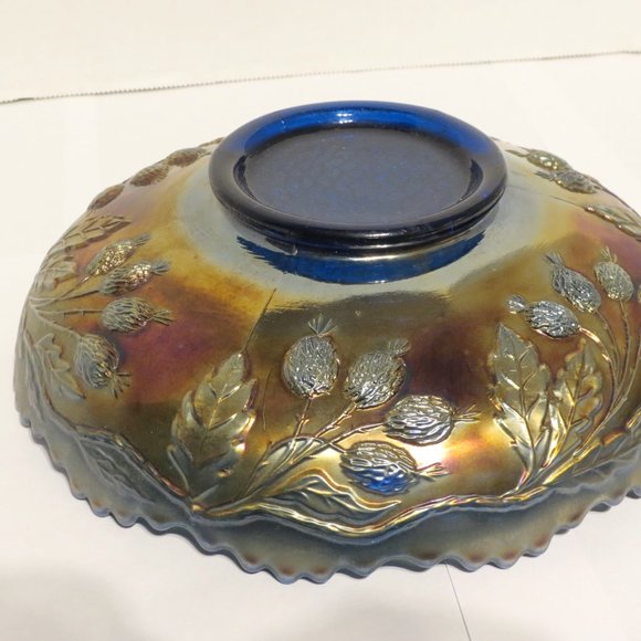 Antique Fenton Cobalt Carnival Glass Orange Tree Ice Cream Bowl - Picture 3 of 5